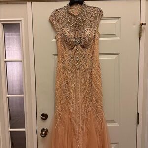 Alyce Paris Champagne Beaded Dress